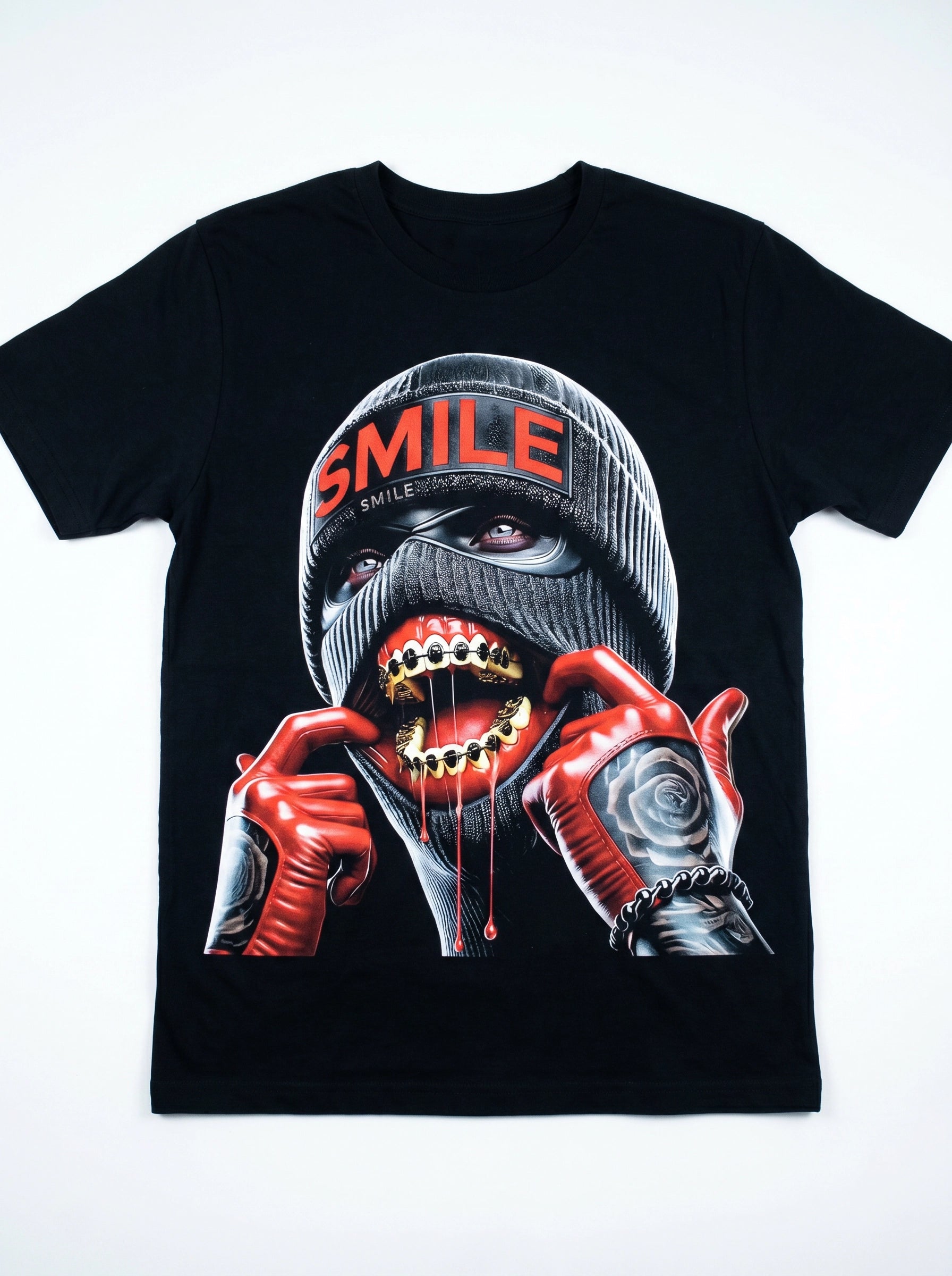 Short Sleeve 100% Cotton Adult T-Shirt Smile Black Mask