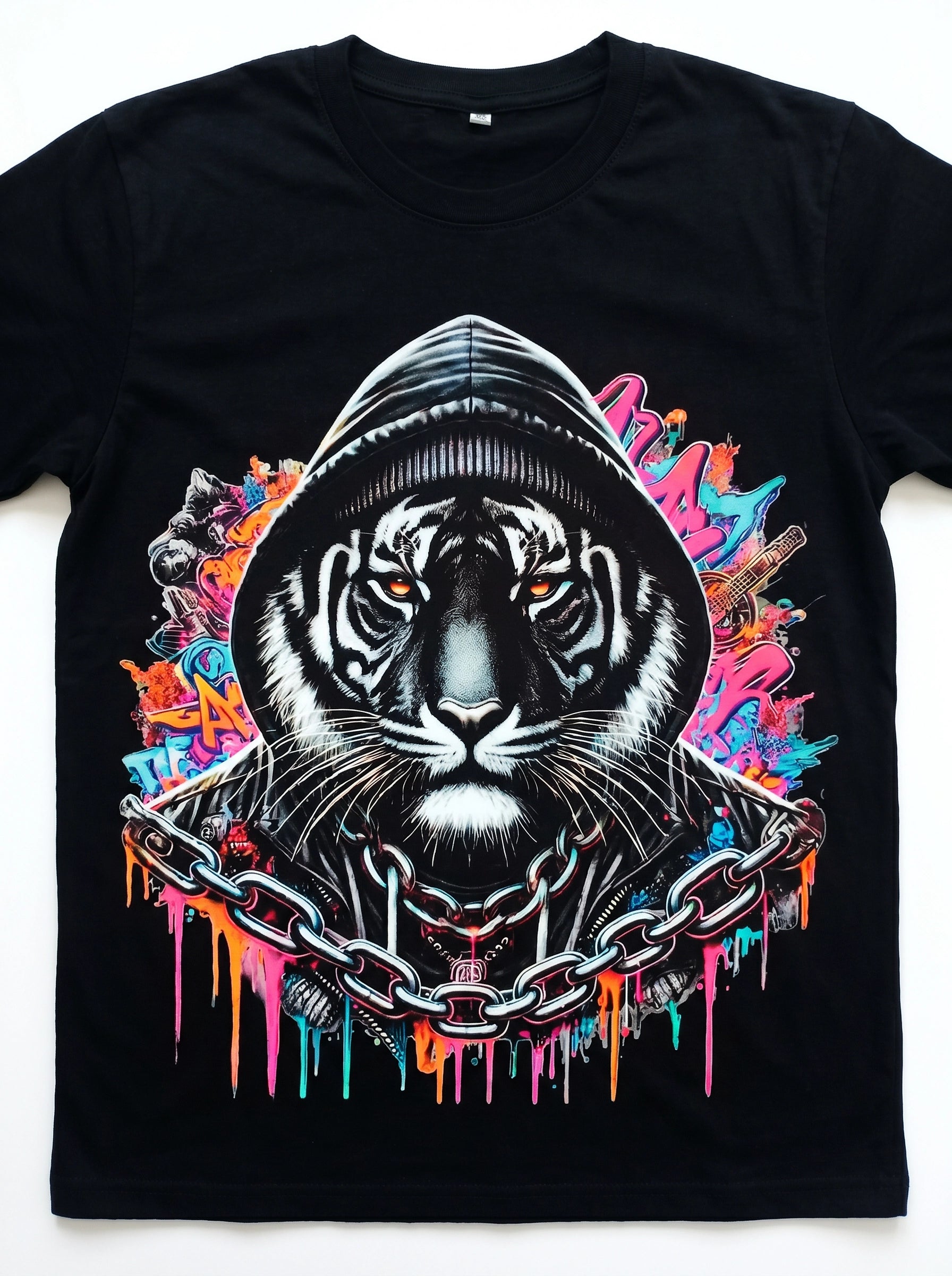 Short Sleeve 100% Cotton  Adult T-Shirt Tiger Hoodie